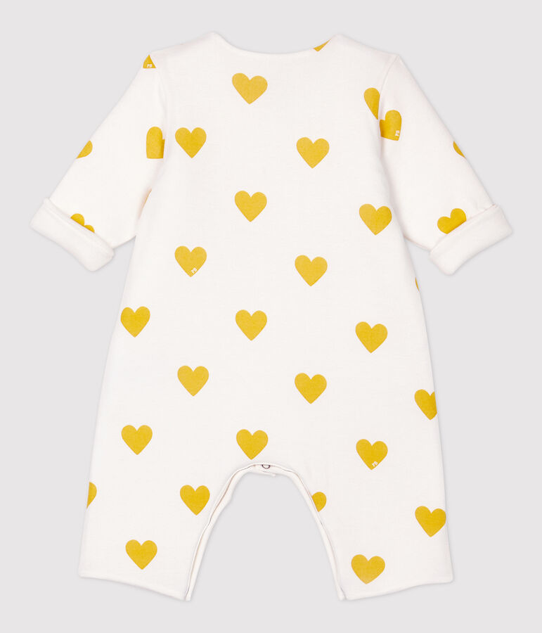 Combinaison longue c&oelig;urs jaunes b&eacute;b&eacute; fille en coton biologique blanc MARSHMALLOW/jaune OCRE