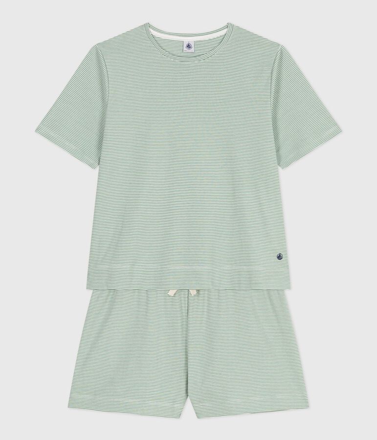 Pyjama short femme en coton &agrave; rayures SAULE/ MARSHMALLOW