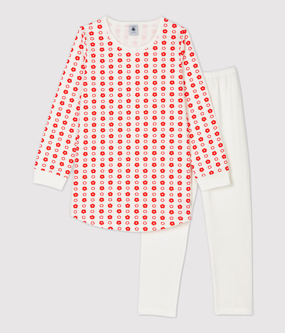 Chemise de nuit imprimé fleurs graphiques petite fille en molleton blanc MARSHMALLOW/ SPICY