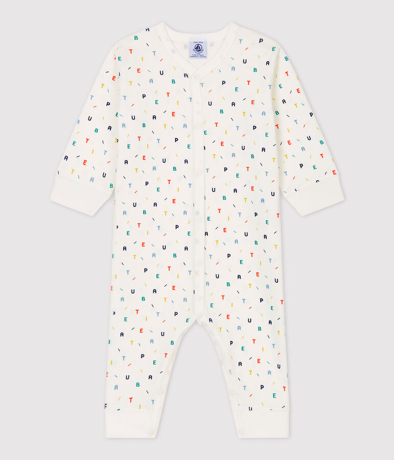 Dors-bien b&eacute;b&eacute; imprim&eacute; lettres multicolores en coton biologique blanc MARSHMALLOW/blanc MULTICO