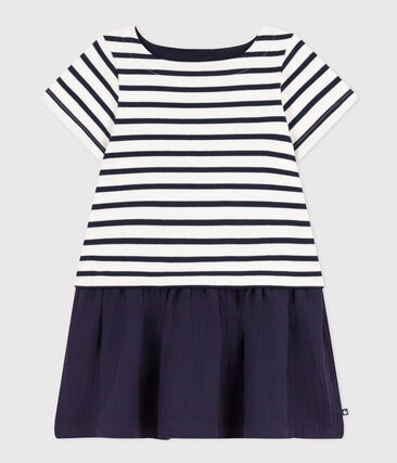 Robe manches courtes jersey épais et gaze de coton enfant fille
