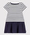 Robe manches courtes jersey épais et gaze de coton enfant fille blanc MARSHMALLOW/bleu SMOKING