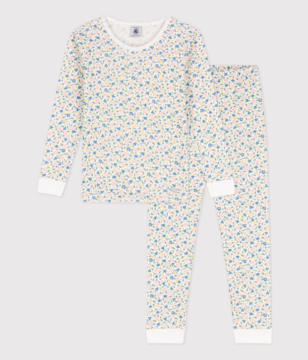 Pyjama ajust&eacute; en coton petite fille blanc/multicouleur