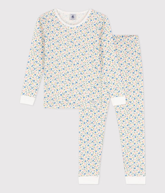 Pyjama ajusté en coton petite fille blanc MARSHMALLOW/blanc MULTICO