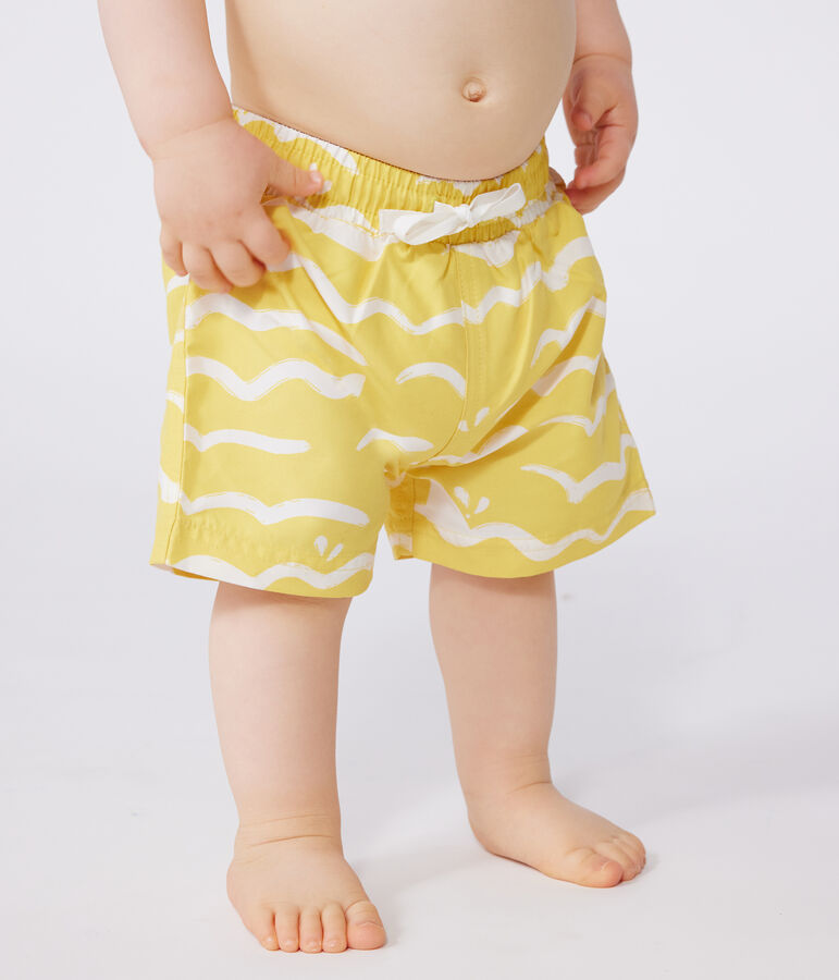 Short de bain b&eacute;b&eacute;, imprim&eacute; requin jaune ORGE/blanc MARSHMALLOW
