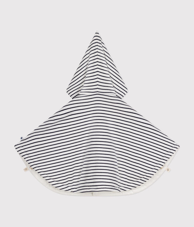 Cape &agrave; capuche ray&eacute;e en coton b&eacute;b&eacute; blanc/bleu