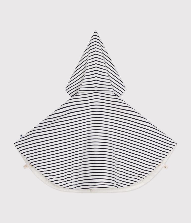 Cape &agrave; capuche ray&eacute;e en coton b&eacute;b&eacute; blanc/bleu