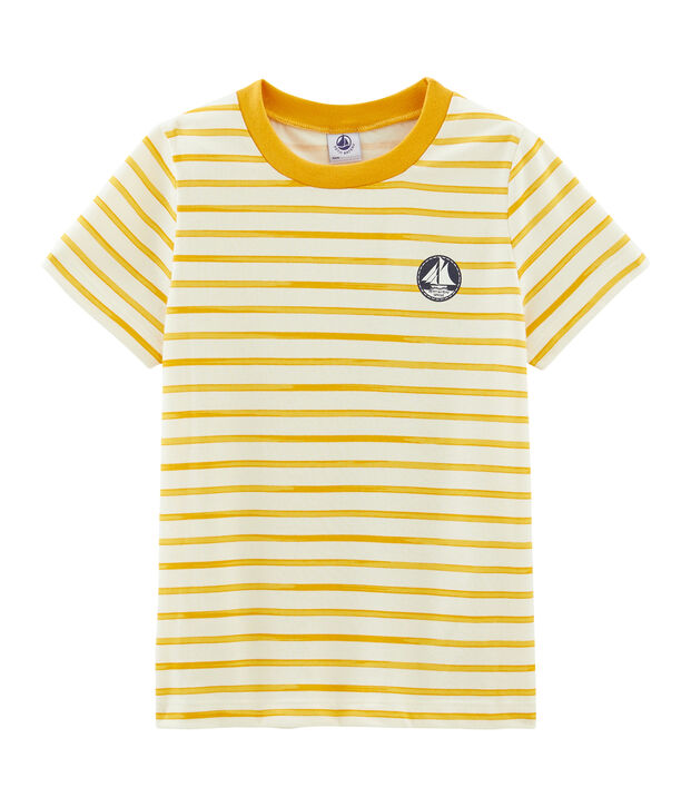 Tee-shirt manches courtes enfant gar&ccedil;on blanc/jaune