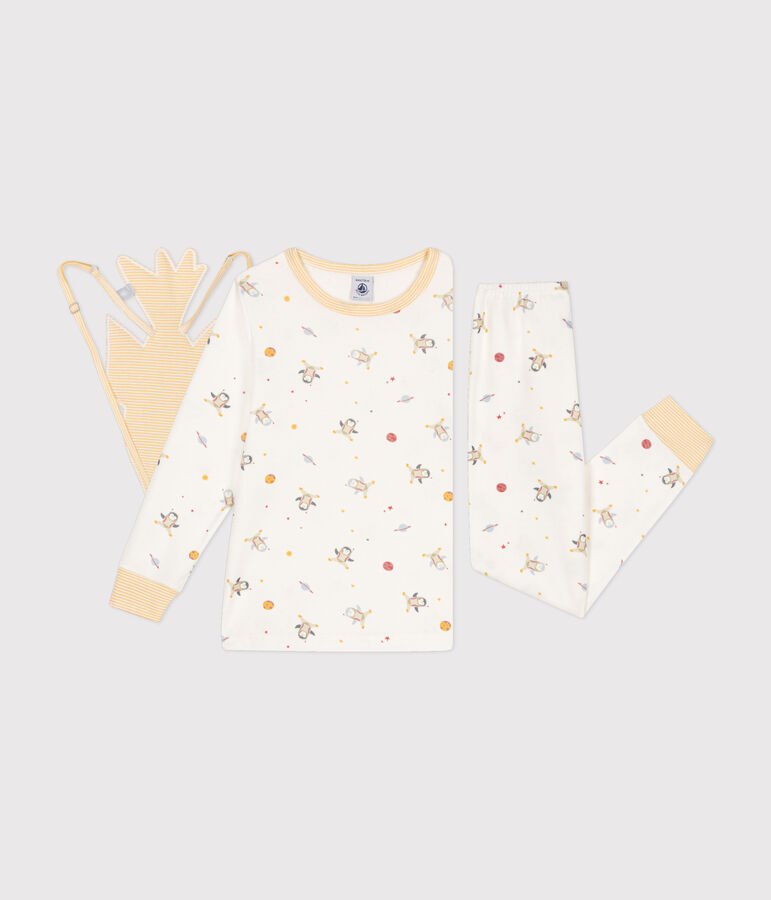 Pyjama d&eacute;guisement en coton imprim&eacute; espace enfant blanc MARSHMALLOW/blanc MULTICO