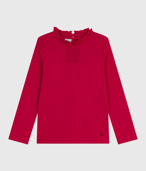 Tee-shirt enfant manches longues en coton uni rouge