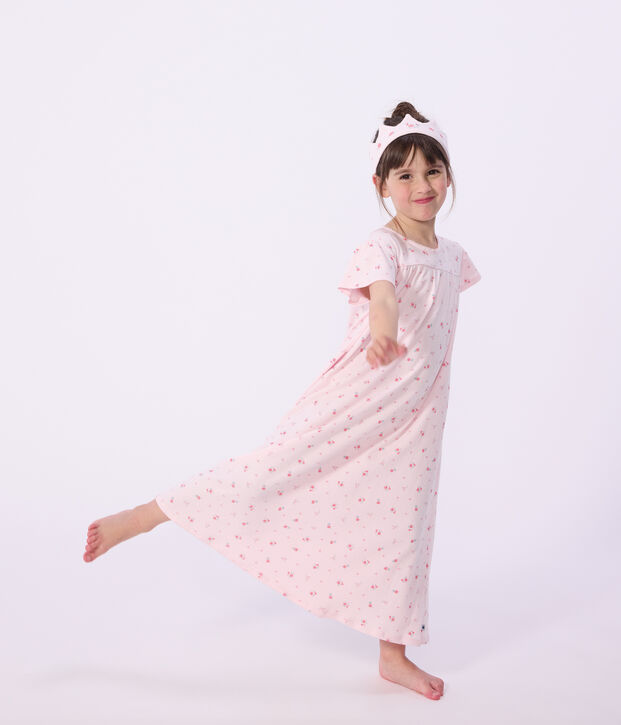 Chemise de nuit d&eacute;guisement et diad&egrave;me enfant en coton rose/multicouleur