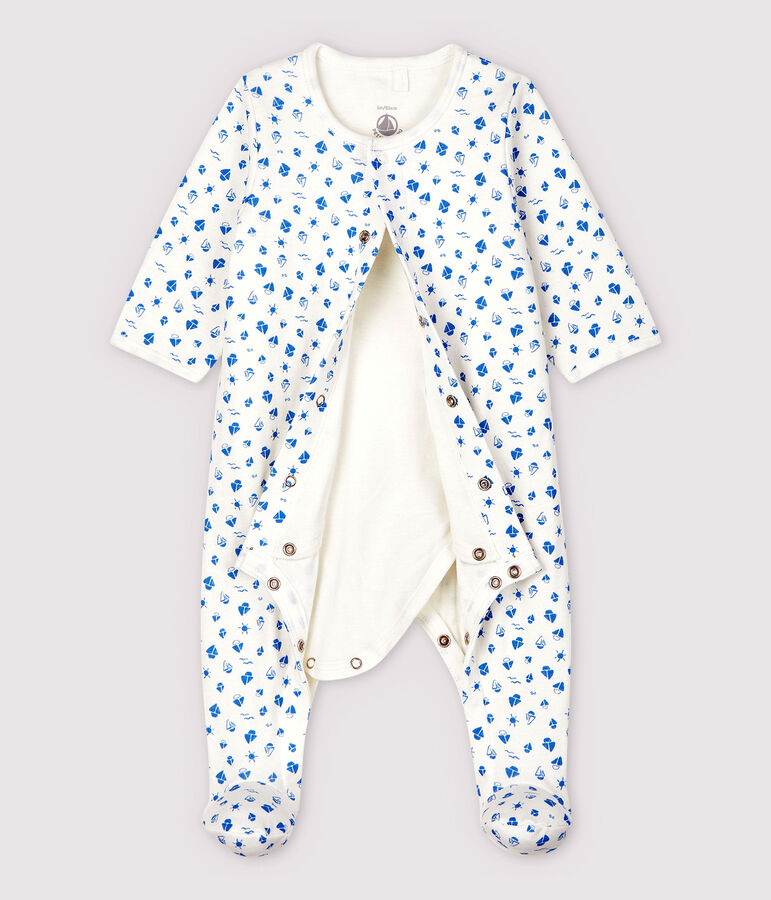 Bodyjama &agrave; imprim&eacute; bateaux b&eacute;b&eacute; en tubique en coton biologique blanc MARSHMALLOW/bleu COOL