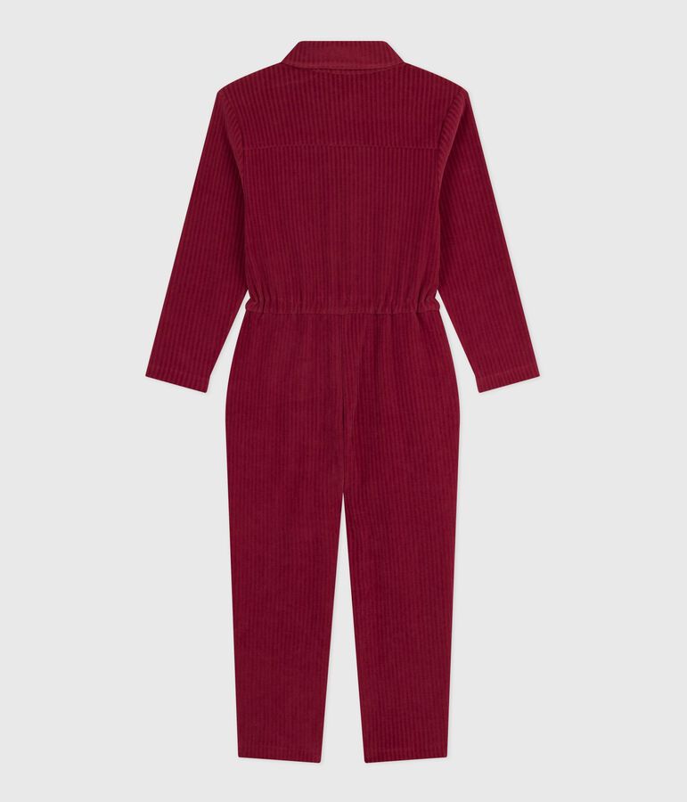 Combinaison enfant en bouclette velours longue unie rouge AMARANTE
