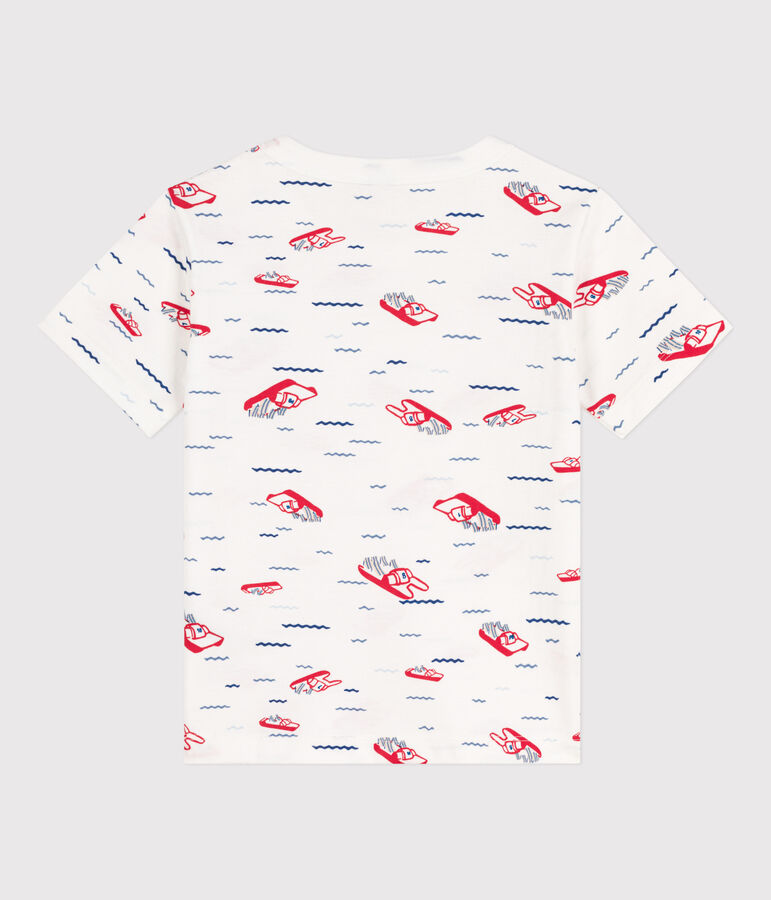 Tee-shirt imprim&eacute; manches courtes enfant gar&ccedil;on blanc MARSHMALLOW/blanc MULTICO