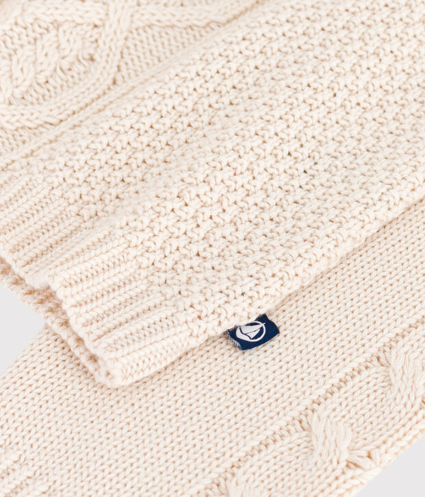 Pull femme en laine et coton torsad&eacute; uni &eacute;cru