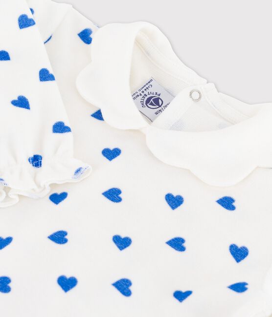 Dors-bien bébé petits cœurs bleus en velours blanc MARSHMALLOW/bleu BRASIER