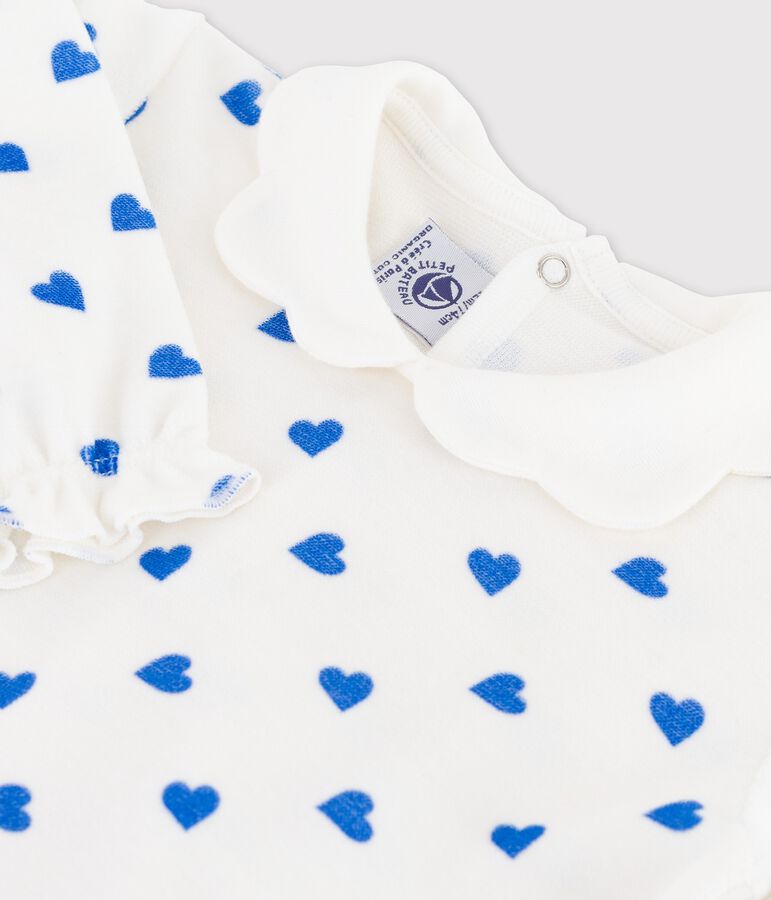 Dors-bien b&eacute;b&eacute; petits c&oelig;urs bleus en velours blanc MARSHMALLOW/bleu BRASIER