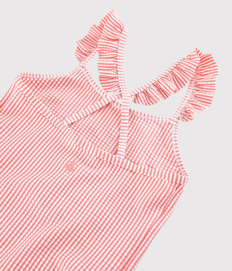 Maillot de bain 1 pi&egrave;ce recycl&eacute; enfant fille rose GRETEL/blanc MARSHMALLOW