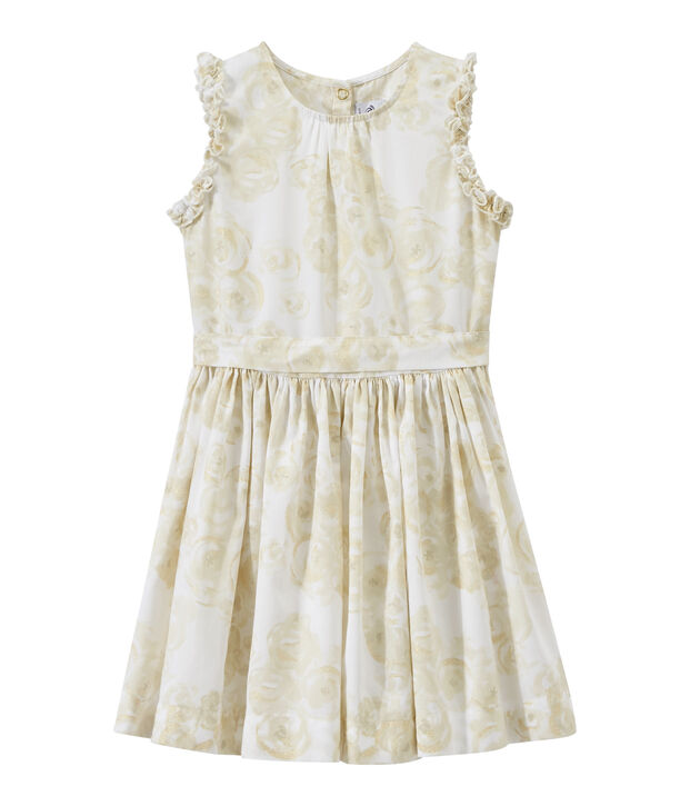 Robe fille sans manches imprim&eacute;e blanc/multicouleur