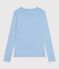 Tee-shirt femme en coton manches longue uni bleu FLO