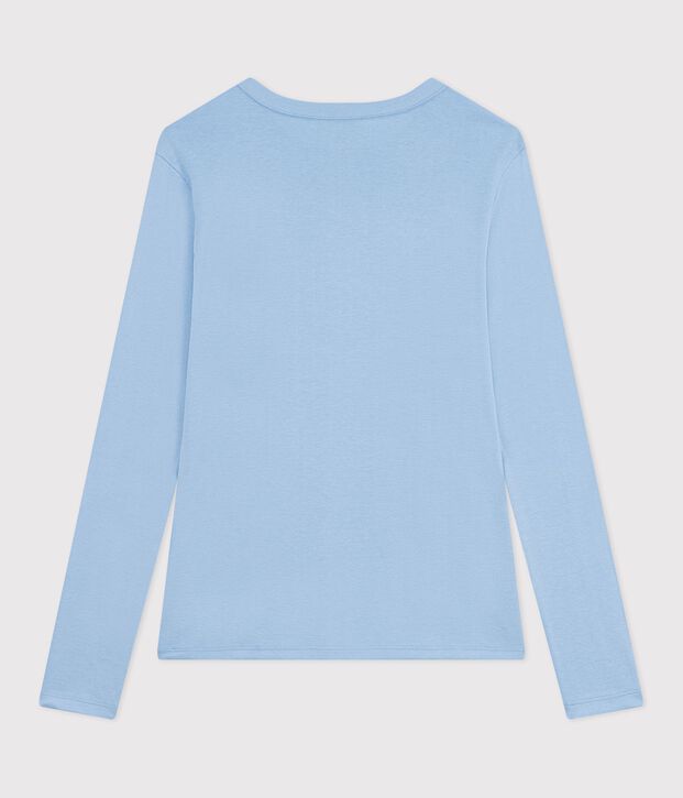 Tee-shirt femme en coton manches longue uni bleu clair