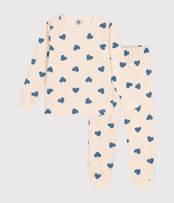 Pyjama en molleton gratté imprimé cœurs enfant bleu AVALANCHE/ BEACH