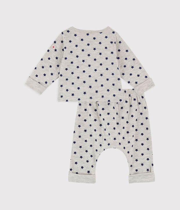 Ensemble 2 pi&egrave;ces b&eacute;b&eacute; gar&ccedil;on en tubique &agrave; pois gris/bleu