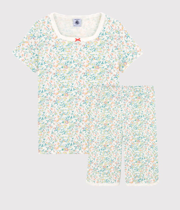 Pyjacourt petite fille en c&ocirc;te blanc/multicouleur