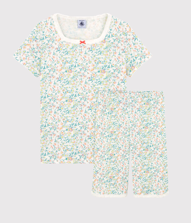 Pyjacourt petite fille en c&ocirc;te blanc/multicouleur