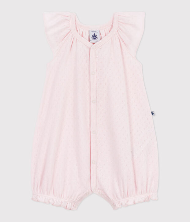 Combinaison courte b&eacute;b&eacute; en coton uni rose clair