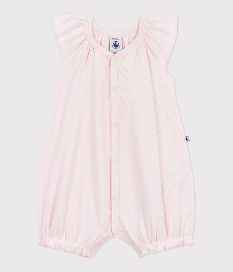 Combinaison courte b&eacute;b&eacute; en coton uni rose FLEUR
