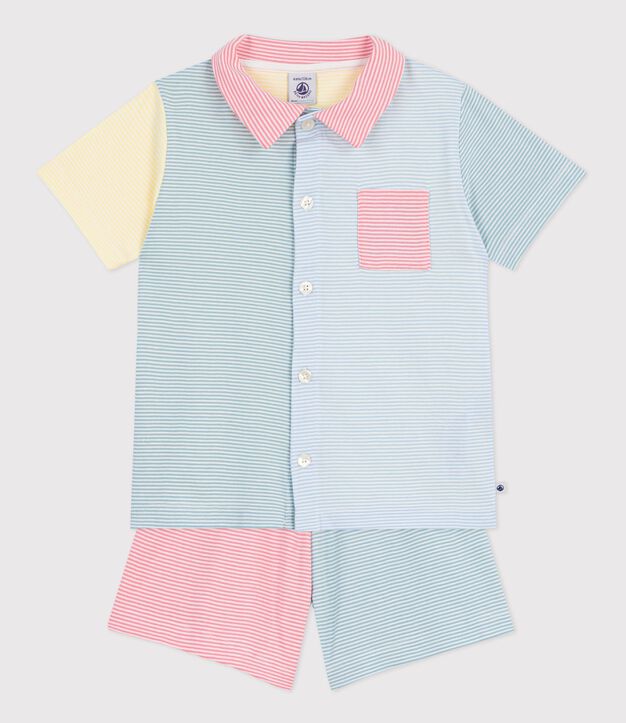 Pyjama short boutonn&eacute; enfant en coton &agrave; rayures blanc/multicouleur