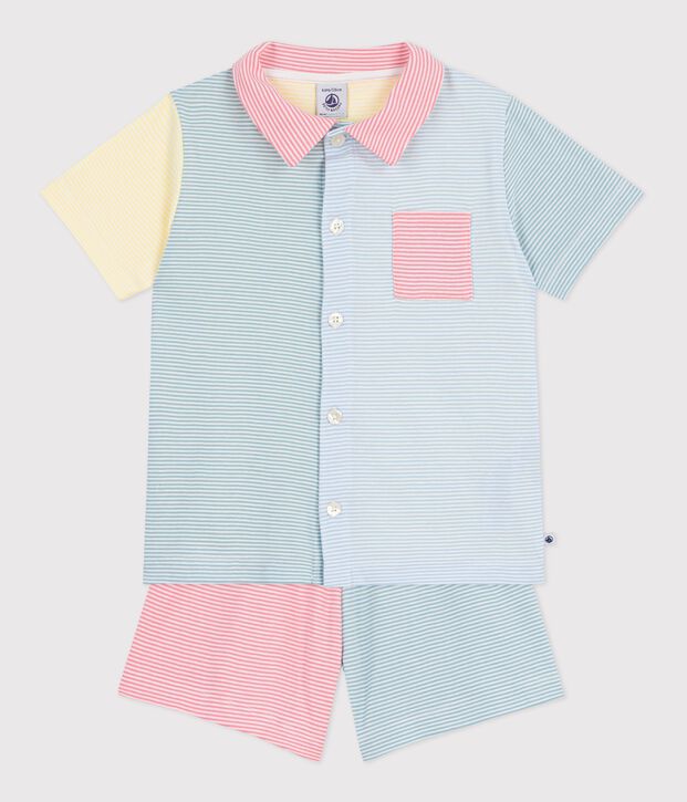 Pyjama short boutonn&eacute; enfant en coton &agrave; rayures blanc/multicouleur