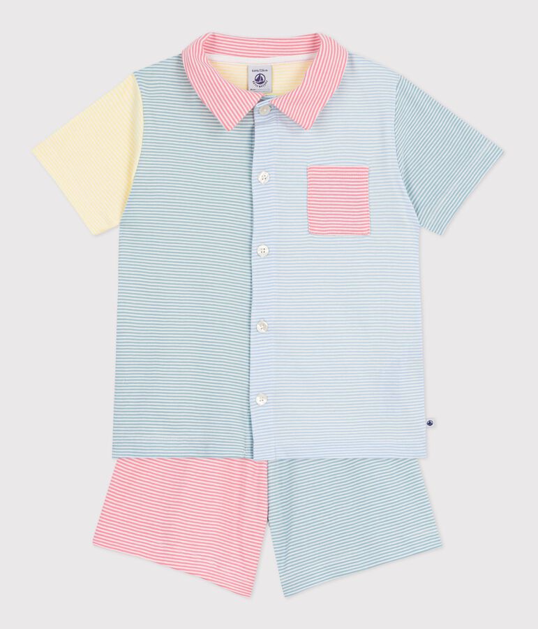 Pyjama short boutonn&eacute; enfant en coton &agrave; rayures blanc MARSHMALLOW/blanc MULTICO