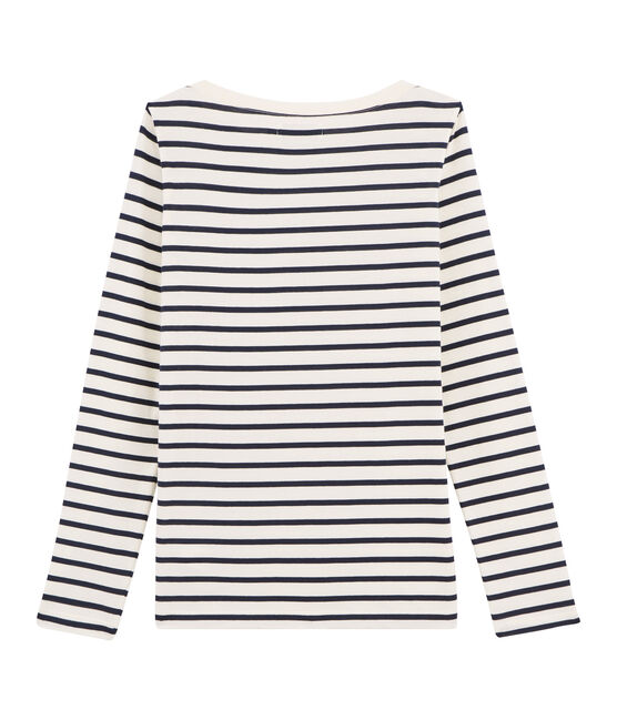 Tee shirt marinière femme beige COQUILLE/bleu SMOKING