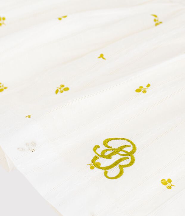 Jupe enfant longue en coton imprim&eacute;e fleurs blanc/vert