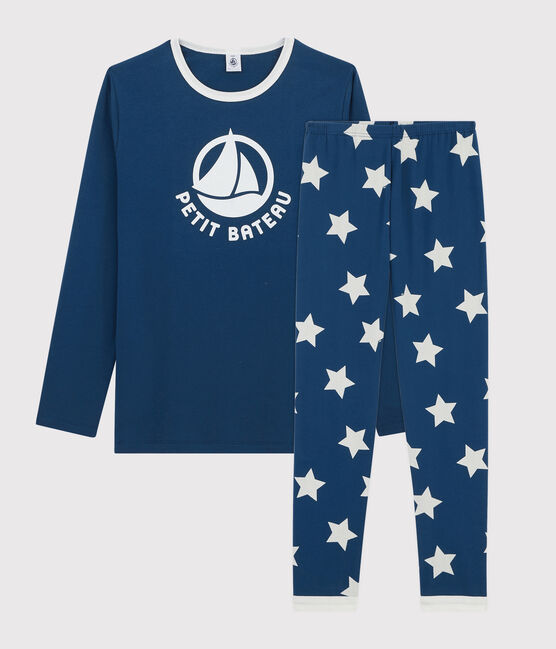 Pyjama à étoiles mixte en côte bleu MAJOR/blanc ECUME