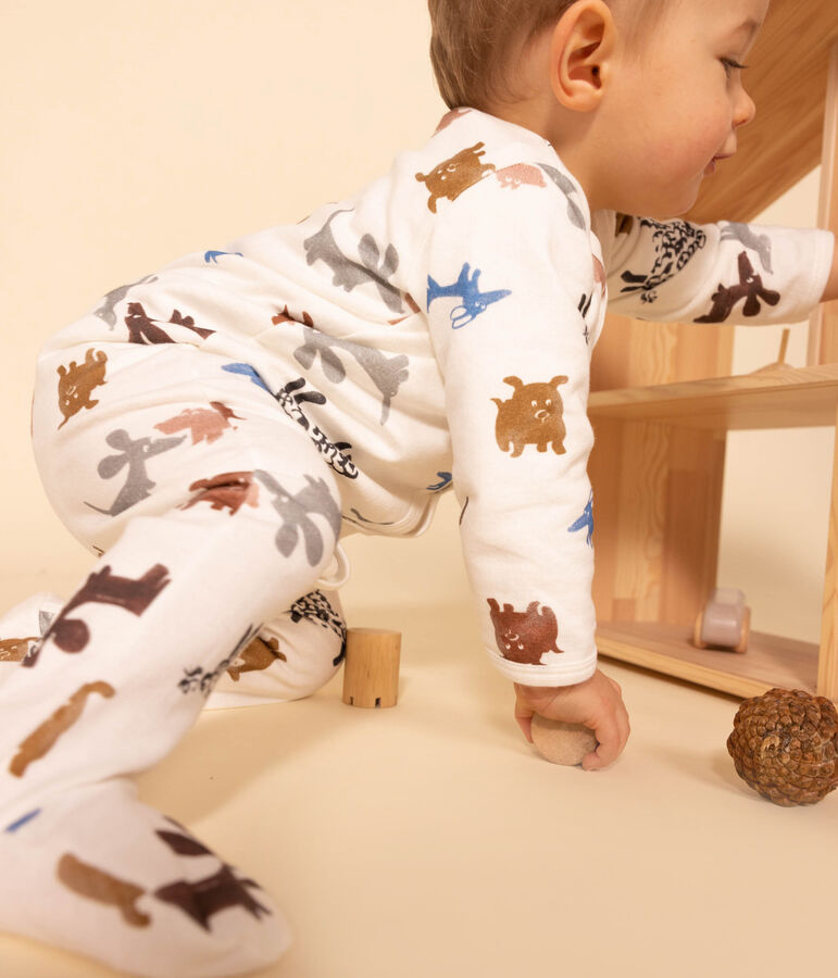 Pyjama b&eacute;b&eacute; chiens en molleton blanc MARSHMALLOW/blanc MULTICO