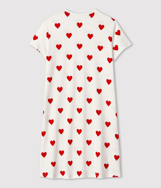Chemise de nuit cœur fille en coton blanc MARSHMALLOW/rouge TERKUIT