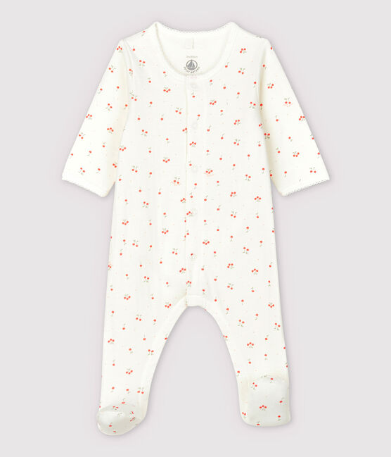 Bodyjama cerises bébé en tubique en coton biologique blanc MARSHMALLOW/blanc MULTICO