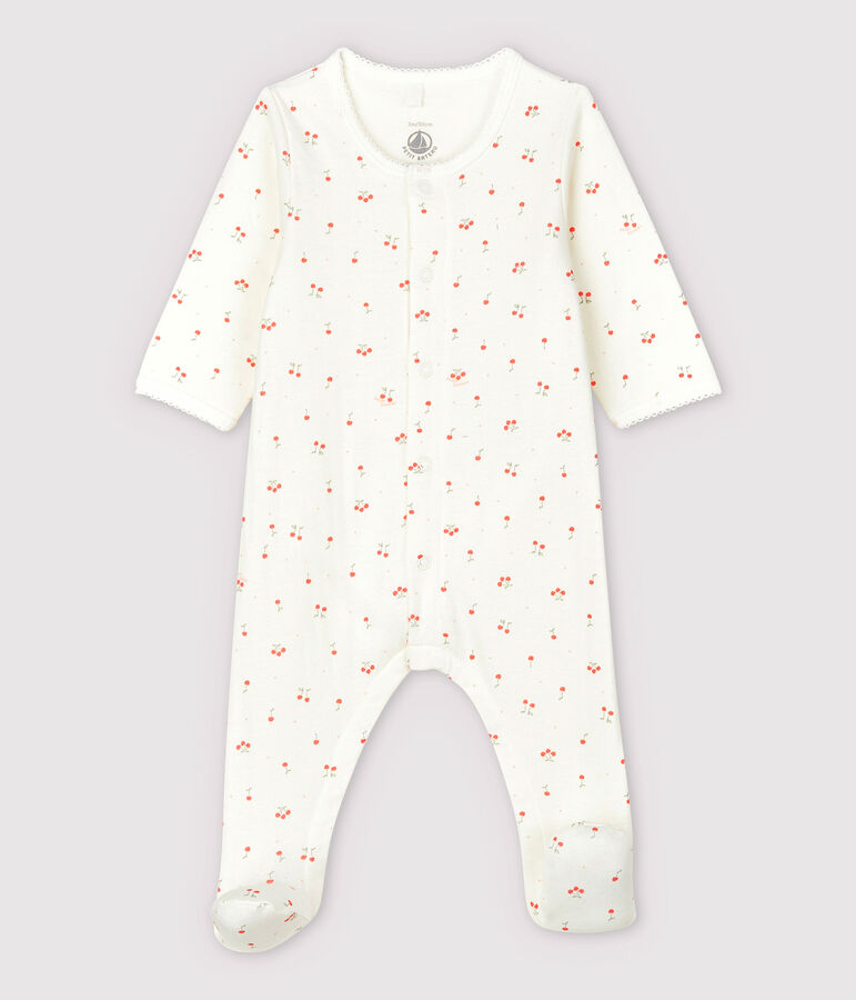 Bodyjama cerises b&eacute;b&eacute; en tubique en coton biologique blanc MARSHMALLOW/blanc MULTICO