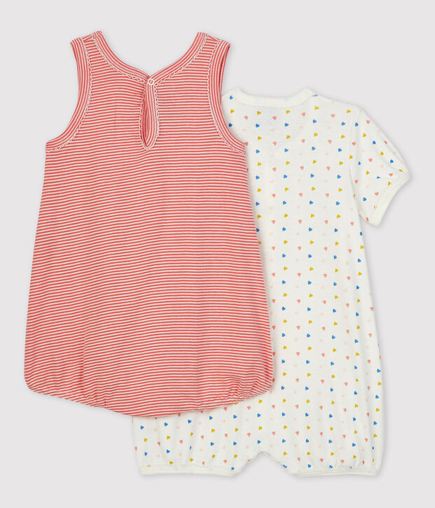 Lot de 2 combicourts coeurs b&eacute;b&eacute; en coton biologique. multicouleur
