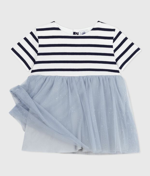 Robe b&eacute;b&eacute; bi-mati&egrave;re manches courtes bleu/multicouleur
