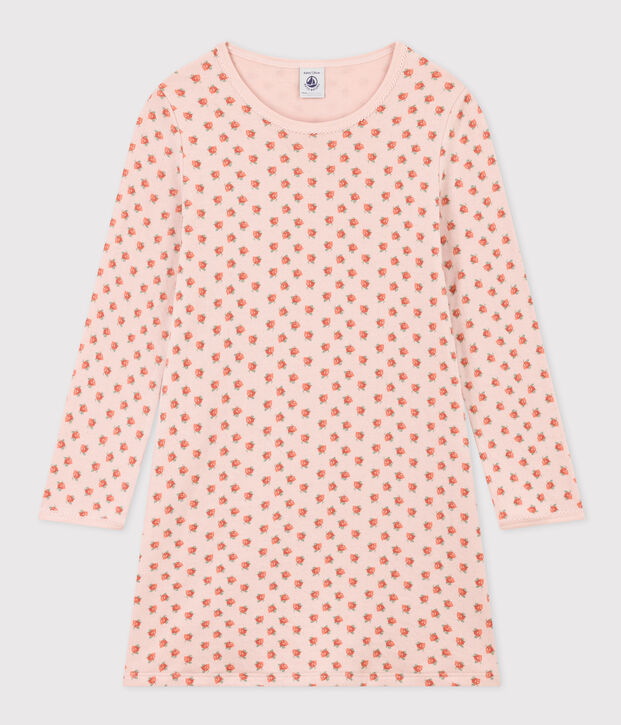 Chemise de nuit fleur petite fille en tubique rose/multicouleur