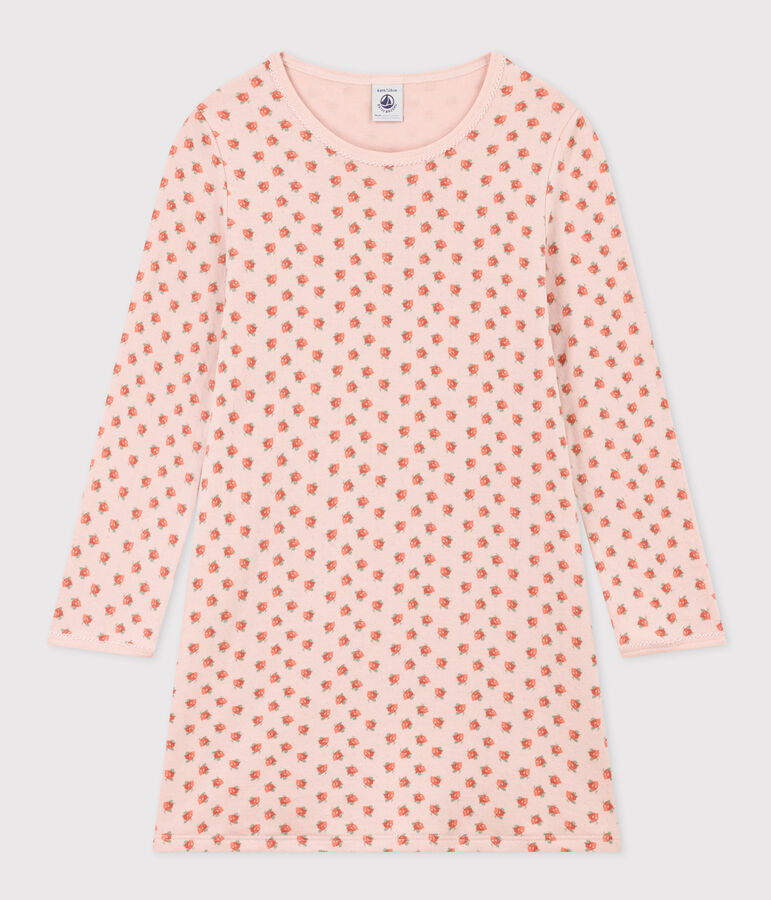 Chemise de nuit fleur petite fille en tubique rose SALINE/blanc MULTICO