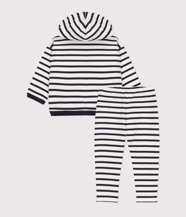 Ensemble ray&eacute; marini&egrave;re en jersey &eacute;pais b&eacute;b&eacute; blanc/bleu