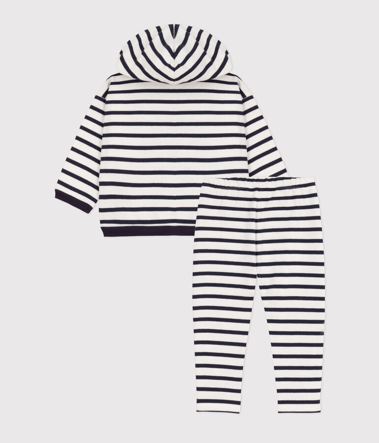 Ensemble ray&eacute; marini&egrave;re en jersey &eacute;pais b&eacute;b&eacute; blanc/bleu