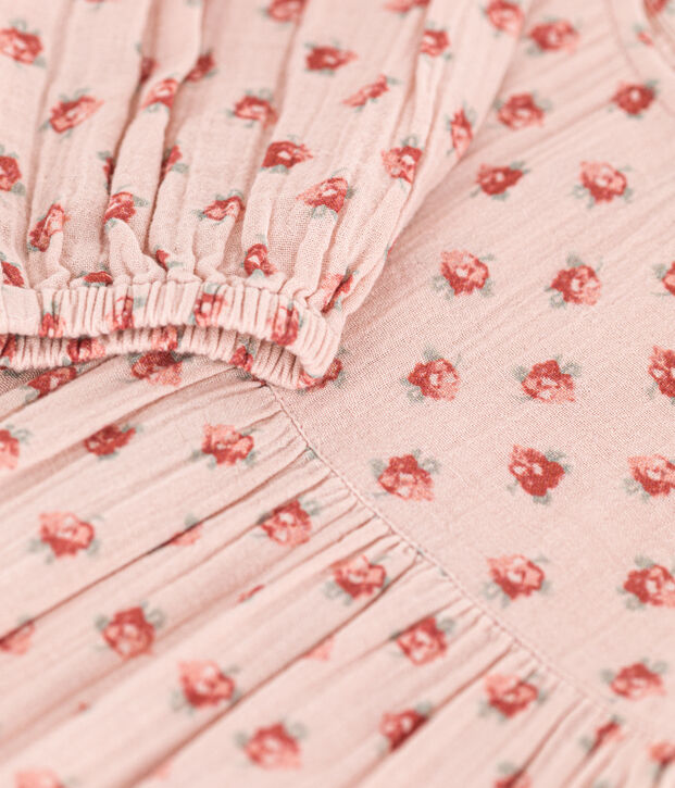 Robe manches longues en gaze de coton fleurie enfant fille rose/multicouleur