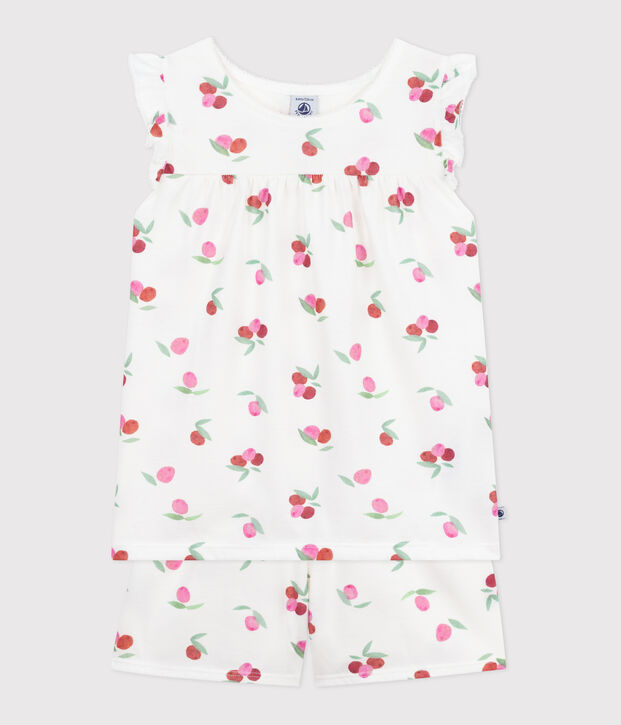 Pyjama short enfant en coton imprim&eacute; fruits blanc/multicouleur