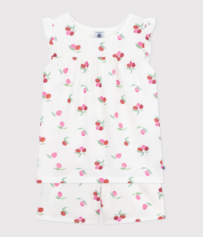 Pyjama short enfant en coton imprim&eacute; fruits blanc MARSHMALLOW/blanc MULTICO